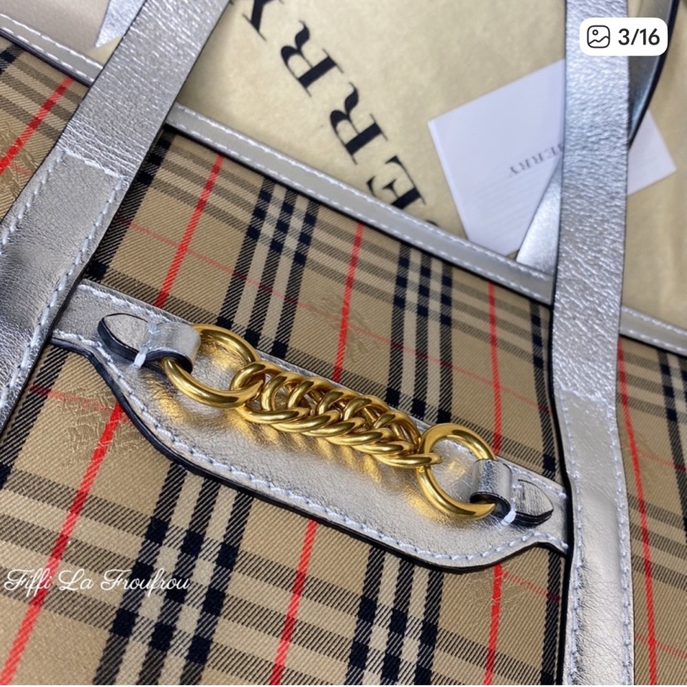 Authentic Burberry Checkered Tote Bag with Silver Accents - Picture 13 of 16